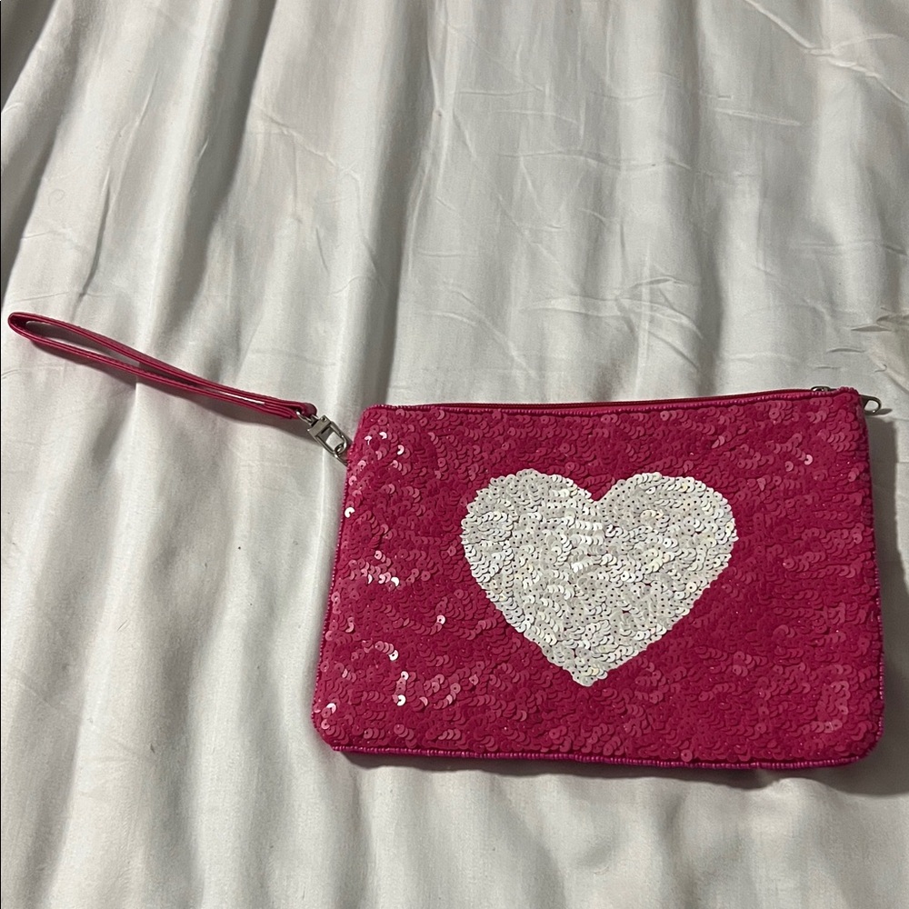 Pink Sequin Heart Clutch